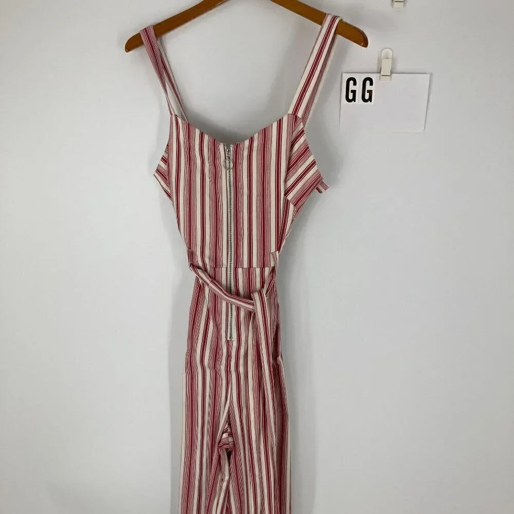 NWT Romeo + Juliet Couture red striped wide leg jumpsuit sz L - Picture 5 of 12
